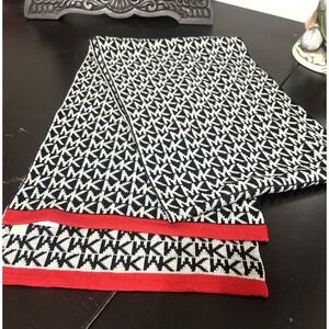 Michael Kors Womens Knit Scarf Derby Gray Logo Monogram Reversible Red EUC